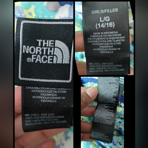 The North Face Reversible Jacket Multicolor Floral/Cobalt Blue Fleece Girls - Picture 15 of 16